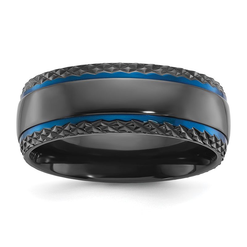 Kazi Luxury Black Zirconium Polished Blue Ip-Plated With Textured Edge 8mm B 119$